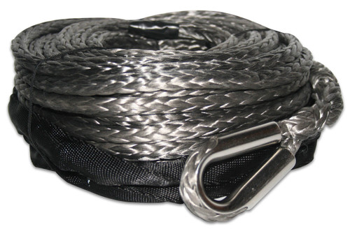 Synthetic Rope 9.5mm x 100ft Grey, Premium with 6ft Abrasion Sleeve, up to 12k Bulldog Winch- 20084
