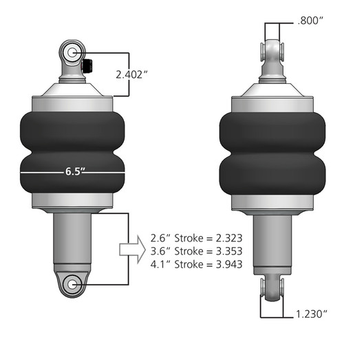 Front HQ Shockwave Air Shocks (4.1" Stroke W/ Eye Mount) - Ridetech 21140101