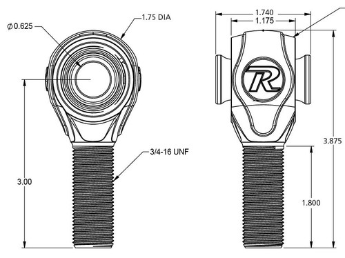 Left Hand R-Joint Rod End With 3/4"-16 Thread - Ridetech 90002772