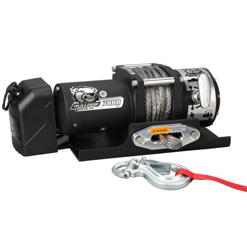 7800lb Trailer Winch, 50' Synth Rope, Roller Frld, Mnt Plate, Low Profile Bulldog Winch - 10032