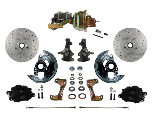 Power Kit W/ 2" Drop Spindles Drilled Rotors & Black Calipers - LEED Brakes BFC1003-M1A3X