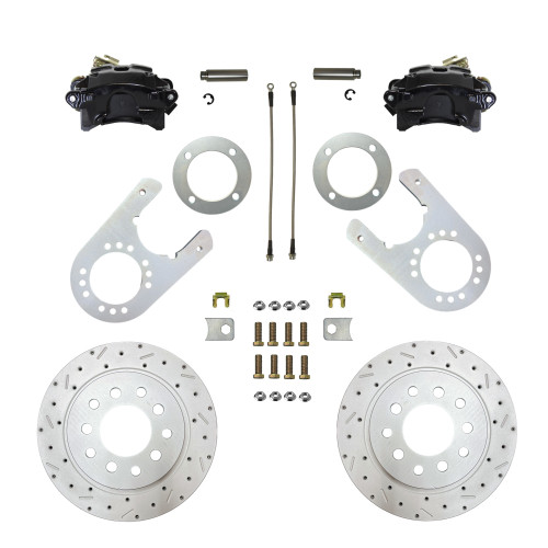 Rear Disc Brake Kit  W/ Drilled Rotors & Black Calipers - LEED Brakes BRC6004X