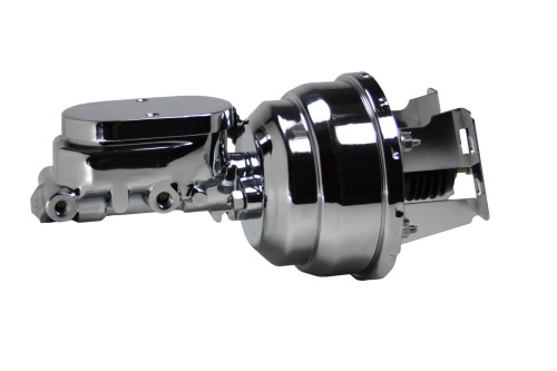 8" Dual Power Booster - 1-1/8" Bore Flat Top Master (Chrome) - LEED Brakes 4V6