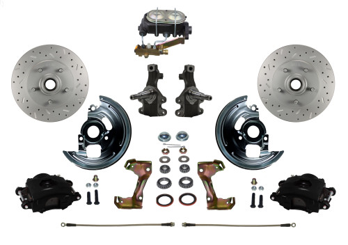 Manual Kit W/ 2" Drop Spindles Drilled Rotors & Black Calipers - LEED Brakes BFC1003-3A3X