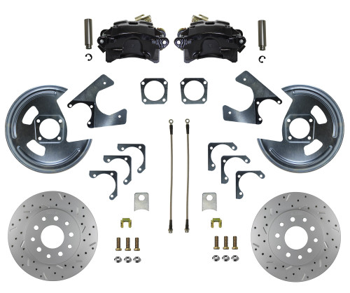 Rear Disc Brake Kit  W/ Drilled Rotors & Black Calipers - LEED Brakes BRC1001X