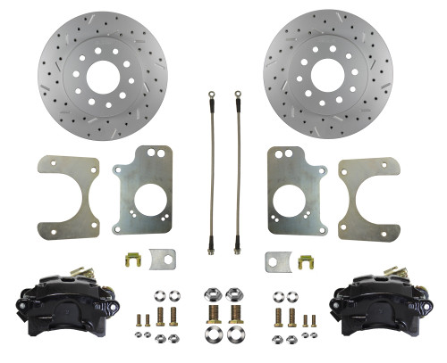 Rear Disc Brake Kit  W/ Drilled Rotors & Black Calipers - LEED Brakes BRC1009X
