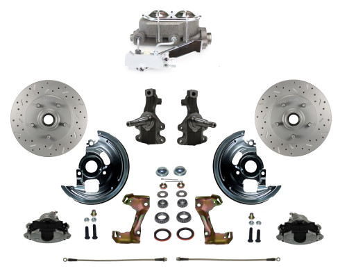 Manual 2" Drop Spindle Kit W/ Drilled Rotors & Zinc Plated Calipers - LEED Brakes FC1003-EA3X