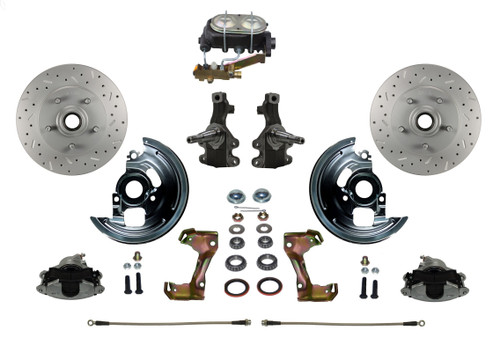 Manual 2" Drop Spindle Kit W/ Drilled Rotors & Zinc Plated Calipers - LEED Brakes FC1003-3A1X