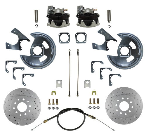 Rear Disc Brake Kit  W/ Drilled Rotors & Zinc Plated Calipers - LEED Brakes RC1002X