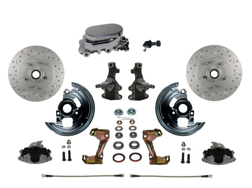 Manual 2" Drop Spindle Kit W/ Drilled Rotors & Zinc Plated Calipers - LEED Brakes FC1003-F05X