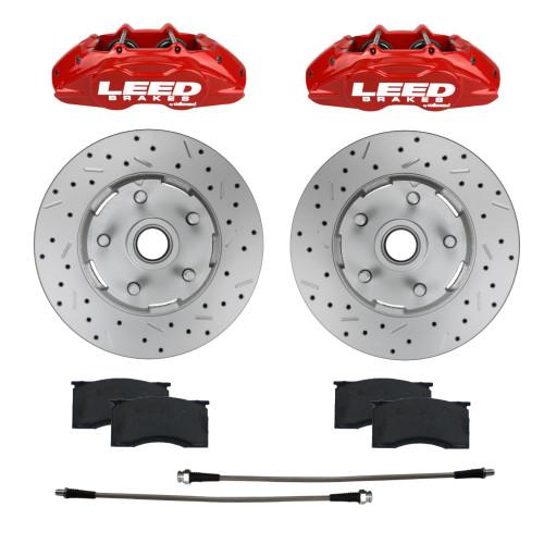 Front Kit W/ Drilled Rotors & Red Calipers - LEED Brakes RCC0005RKX