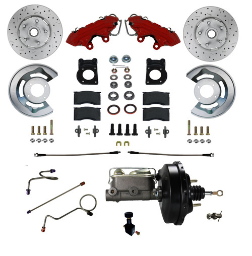 Power Front Kit W/ Drilled Rotors & Red Calipers - LEED Brakes RFC0004-W405X