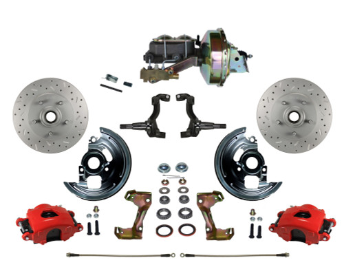Power Front Kit W/  Drilled Rotors & Red Calipers - LEED Brakes RFC1002-E1A3X