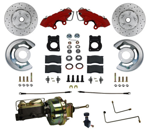 Power Front Kit W/ Drilled Rotors & Red Calipers - LEED Brakes RFC0001-H405AX