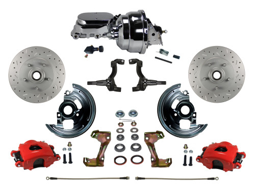 Power Front Kit W/  Drilled Rotors & Red Calipers - LEED Brakes RFC1002-N605X