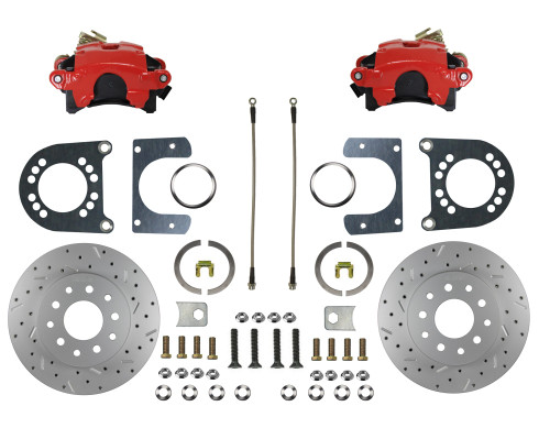 Rear Disc Brake Kit  W/ Drilled Rotors & Red Calipers - LEED Brakes RRC0003X