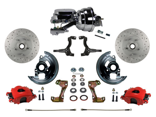 Power Front Kit W/  Drilled Rotors & Red Calipers - LEED Brakes RFC1002-N6B2X
