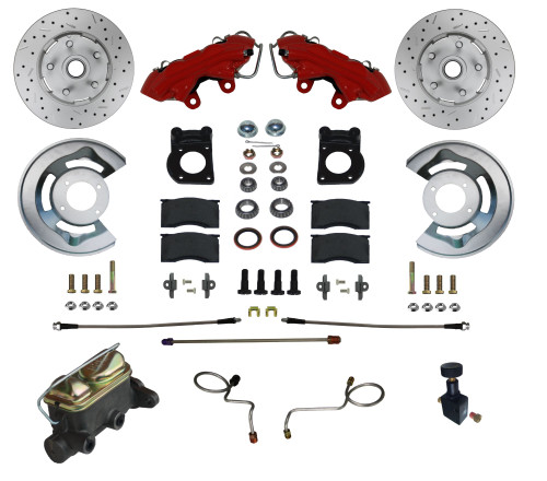 Manual Front Kit W/ Drilled Rotors & Red Calipers - LEED Brakes RFC0003-405X