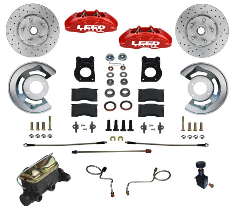 Manual Front Kit W/ Drilled Rotors & Red Calipers - LEED Brakes RFC0007-405X