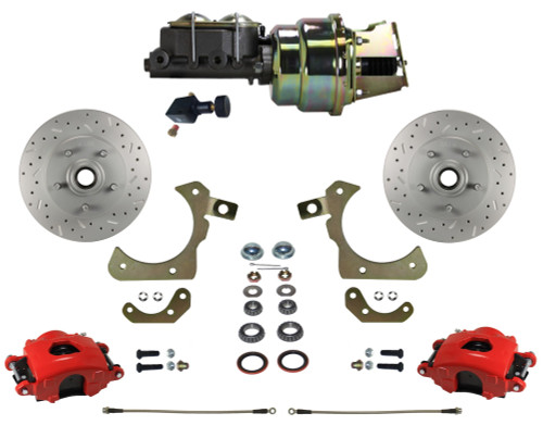 Power Front Kit W/  Drilled Rotors & Red Calipers - LEED Brakes RFC1010-K105X