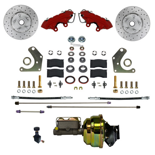 Power Front Kit W/ Drilled Rotors & Red Calipers - LEED Brakes RFC2003-P405X