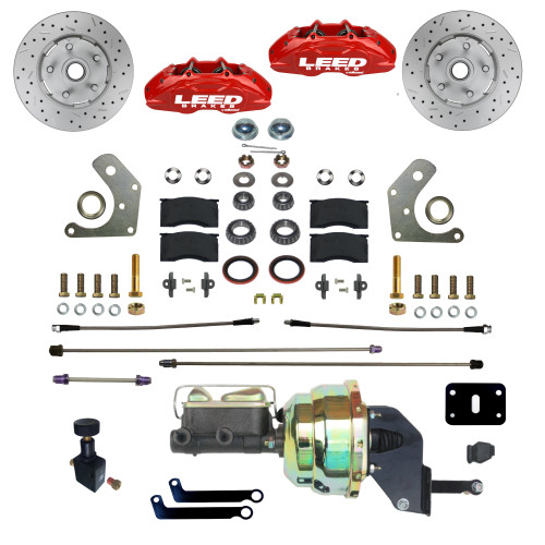 Power Front Kit W/ Drilled Rotors & Red Calipers - LEED Brakes RFC2005-8405X