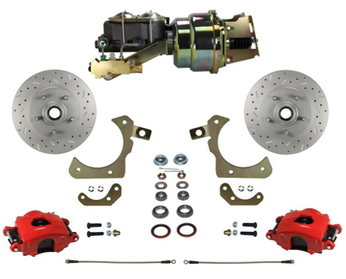 Power Front Kit W/  Drilled Rotors & Red Calipers - LEED Brakes RFC1011-K1A1X