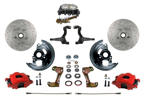 Manual Front Kit W/ Drilled Rotors & Red Calipers - LEED Brakes RFC1006-3A3X