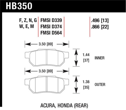 Hawk HP+ Street Rear Brake Pads - HAWKHB350N.496