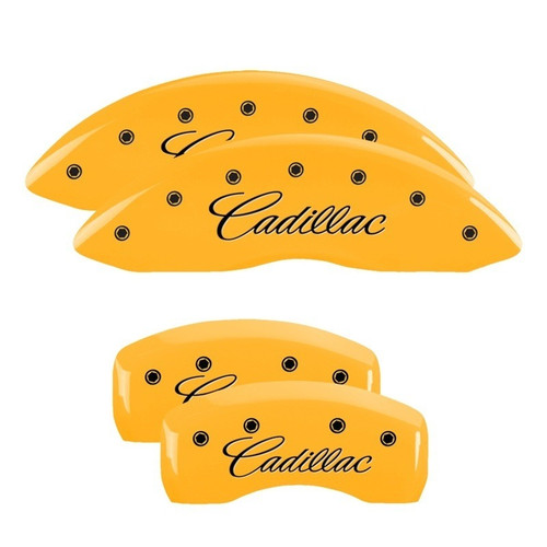 MGP 4 Caliper Covers Engraved Front & Rear Cursive/Cadillac Yellow - 35007SCADYL