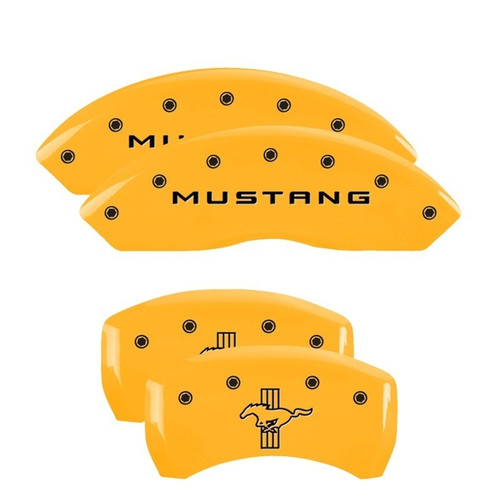 MGP 4 Caliper Covers Engraved Front Mustang Engraved Rear Bar & Pony Yellow - 10198SMBPYL