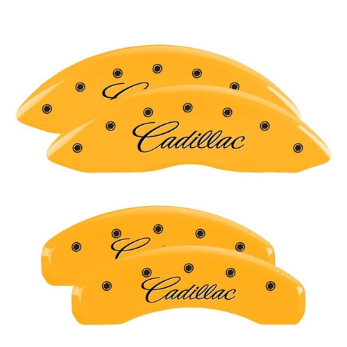 MGP 4 Caliper Covers Engraved Front & Rear Cursive/Cadillac Yellow - 35004SCADYL