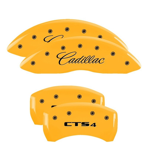 MGP 4 Caliper Covers Engraved Front Cursive/Cadillac Engraved Rear CTS4 Yellow - 35020SCT4YL