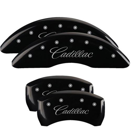 MGP 4 Caliper Covers Engraved Front & Rear Cursive/Cadillac Black - 35024SCADBK