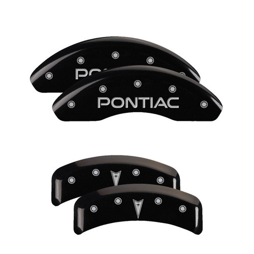 MGP 4 Caliper Covers Engraved Front Pontiac Engraved Rear Arrow Black - 18027SPONBK