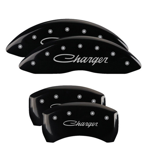 MGP 4 Caliper Covers Engraved Front & Rear Cursive/Charger Black - 12162SCHSBK
