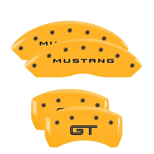 MGP 4 Caliper Covers Engraved Front Mustang Engraved Rear GT Yellow - 10198SMGTYL