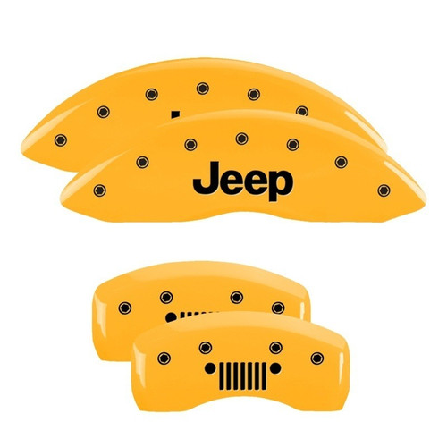 MGP 4 Caliper Covers Engraved Front JEEP Engraved Rear JEEP Grill logo Yellow - 42003SJPLYL