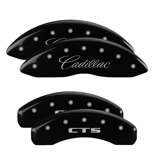 MGP 4 Caliper Covers Engraved Front Cursive/Cadillac Engraved Rear CTS Black - 35011SCTSBK