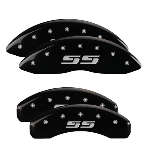 MGP 4 Caliper Covers Engraved Front & Rear Silverado style/SS Black - 14004SSS3BK