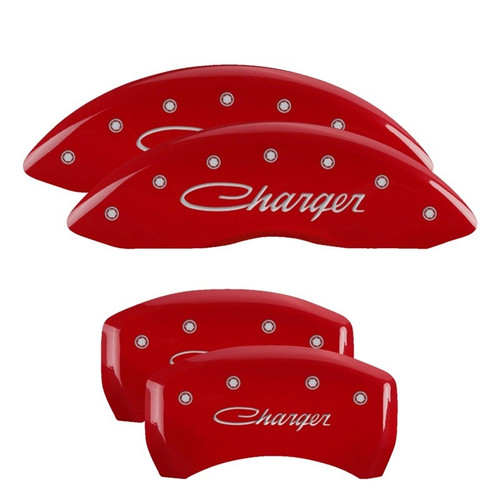 MGP 4 Caliper Covers Engraved Front & Rear Cursive/Charger Red - 12001SCHSRD