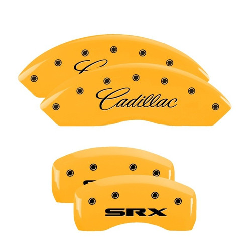 MGP 4 Caliper Covers Engraved Front Cadillac Rear SRX Yellow - 35002SSRXYL