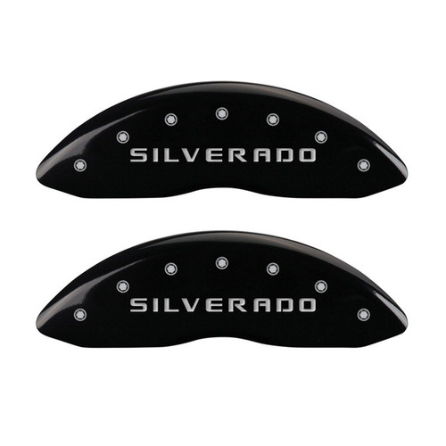 MGP Front set 2 Caliper Covers Engraved Front Silverado Black - 14207FSILBK
