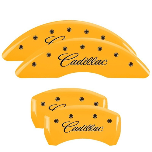 MGP 4 Caliper Covers Engraved Front & Rear Cursive/Cadillac Yellow - 35024SCADYL