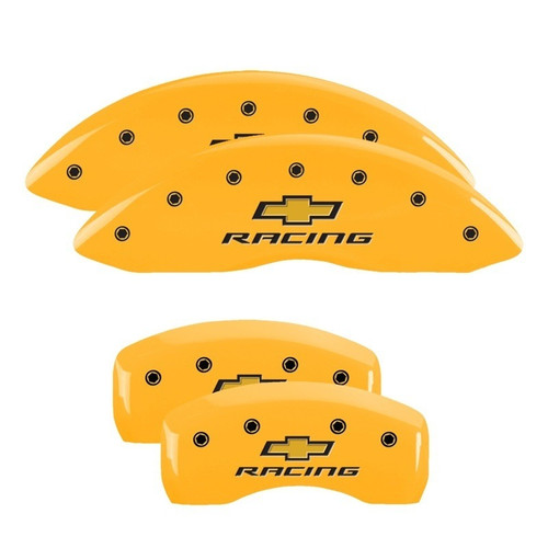 MGP 4 Caliper Covers Engraved Front & Rear Chevy racing Yellow - 14006SBRCYL