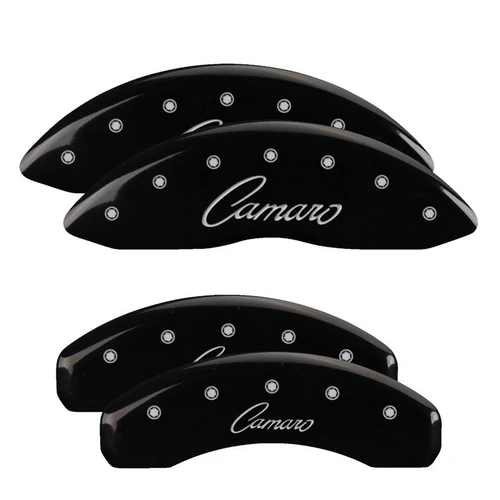 MGP 4 Caliper Covers Engraved Front & Rear Cursive/Camaro Black - 14033SCCSBK