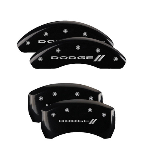 MGP 4 Caliper Covers Engraved Front & Rear With stripes/Dodge Black - 12199SDD3BK