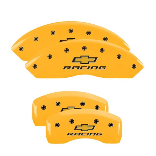 MGP 4 Caliper Covers Engraved Front & Rear Chevy Racing Yellow Power Coat - 13007SBRCYL