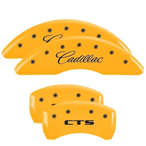 MGP 4 Caliper Covers Engraved Front Cursive/Cadillac Engraved Rear CTS Yellow - 35024SCTSYL