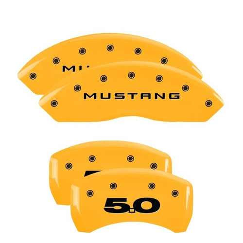 MGP 4 Caliper Covers Engraved Front Mustang Engraved Rear 50 Yellow - 10198SM50YL